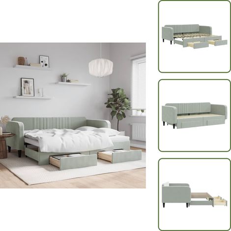 The Living Store Tagesbett Ausziehbar mit Schubladen Hellgrau 90x200 cm Samt - Sofa - Schlafcouch - Gästebett - Tagesbett - Wohnzimmermöbel (1/5)
