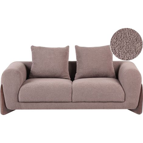 2 Seater Sofa Brown Boucle Upholstery Wooden Legs with Armrests Loveseat Living Room Modern Style VINLIDEN (1/5)