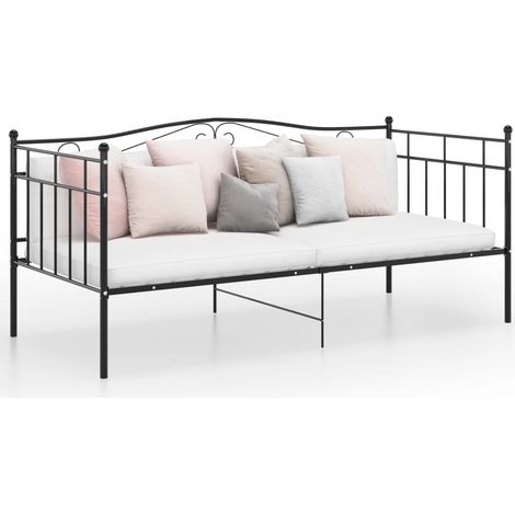 Cadre de canapé-lit Lit adulte Lit d'Invité de jour pour Relax Noir Métal 90x200 cm -42849
