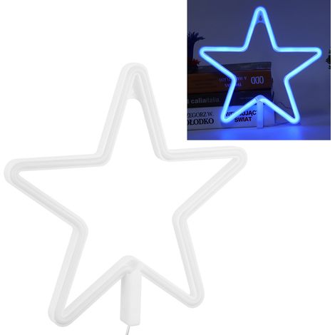 Enseigne lumineuse LED en forme d'étoile, néon bleu, pour fête d'anniversaire ou salon. Alimentation USB/piles. (1/5)