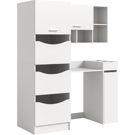 Free Waschmaschinenschrank 3 Türen, 2 Klappentüren, 1 Schublade, 9 Regale Weiß. (1/5)