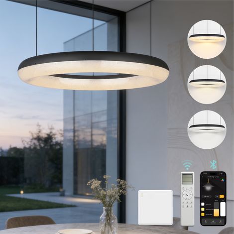 Mai & Mai Pendelleuchte Esstisch, 60cm LED Moderne Hängelampe, stufenlos dimmbar 3000K–6000K, höhenverstellbare Design 50W Esstischlampe mit Fernbedienung & APP, Luvina03, Sandschwarz + Innenweiß