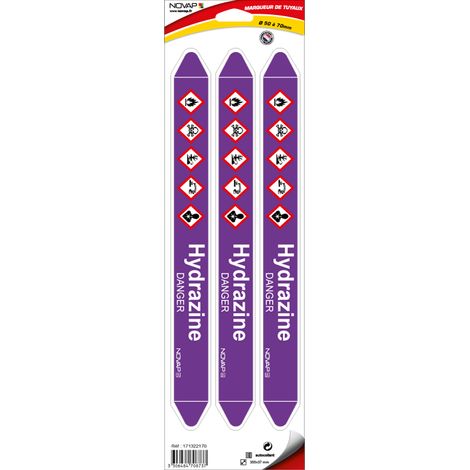 Planche de 3 marqueurs de tuyauterie 355 x 37 mm pour Ø 50 à 70 mm - Hydrazine - 4708737
