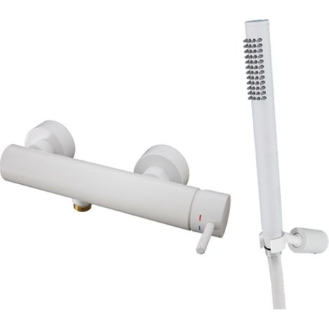 Paffoni Light series mitigeur de douche externe avec douchette blanc mat LIG168DBO  Laiton - Blanc opaque