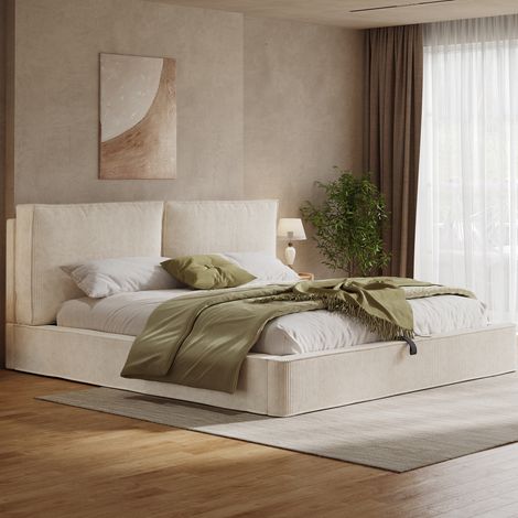 Cama doble con arcón hidráulico 180 x 200 cm con somier y cabecero, beige - OKWISH (1/5)