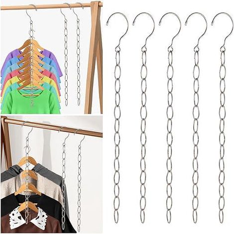 Lot de 5 cintres magiques économiseurs d'espace (50cm), chaîne de rangement suspendue en métal pour placard, organiseur de penderie intelligent, dispositif de stockage créatif pour chambre et dressing (1/5)