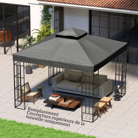 3 x 3 m Pavillonüberdachung, Ersatzüberdachung für 2-stöckige Pavillons, UV-Schutz 30+, Ablauflöcher, dunkelgrau