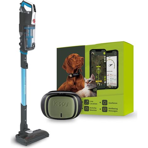 Hoover HF522STP Aspirapolvere Senza Filo, 0,45 L, Autonomia 45 Min, Antigroviglio, Mini Turbo Spazzola e Kippy GPS Tracker Animali, Blu (1/4)