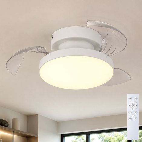 Ventilatore da soffitto a LED per soggiorno con telecomando, CCT, bianco, dimmer, D 41 cm