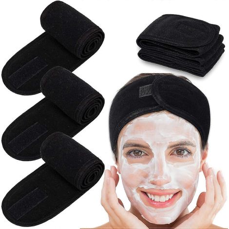 Lot de 4 bandeaux de spa, bandeau de maquillage pour les cheveux, bandeau extensible en tissu éponge pour le sport, le yoga et la douche-BLACK