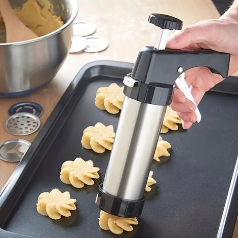 BelleRise - Set de 22 pièces pour presse à biscuits —Ustensiles de pâtisserie Comprend 13 disques à biscuits,8 douilles et 1 pistolet à biscuits (1/5)