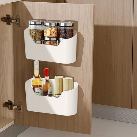 Ensemble de rangement pour la cuisine, boîte empilable pour porte de placard, fixation murale autocollante (2 pièces), rangement de cuisine, autocollant, à suspendre (1/5)
