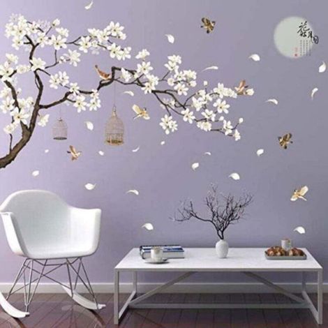 Stickers muraux décoratifs - Unbrand - Fleurs de cerisier et oiseau - Style vintage - Dimensions 187x128 cm (1/5)