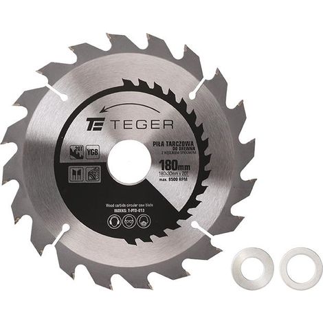 Lame de scie carbure Teger 180x30 mm 20T ATB YG - pour bois, contreplaqué, MDF, scies à main/à onglet/sur table (1/3)