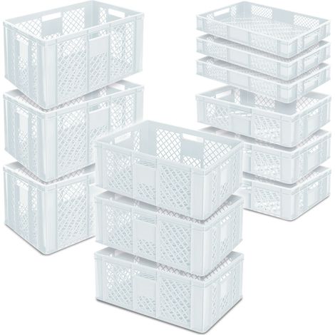 BRB 12x Stapelkorb/Bäckerkisten in 4 Größen, Grundmaß LxB 600x400 mm, H 90 mm, 150 mm, 240 mm, 320 mm, weiß