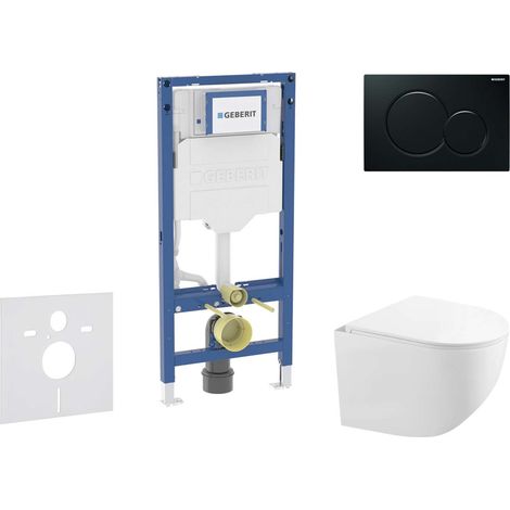 Geberit Duofix - Conjunto de instalación empotrada, inodoro compacto Gaia con asiento softclose, pulsador Sigma01, negro SANI11CA5117B (1/5)