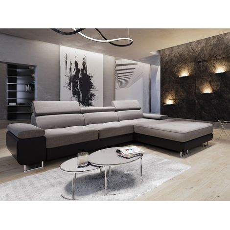 Canapé d'angle convertible ANNIO L Gris/Noir (1/2)