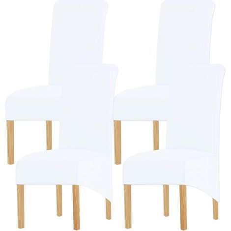 Stuhlhussen XL für Esszimmer, hohe Rückenlehne, Spandex, 4er-Set, Weiß (1/5)