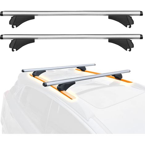 Auto Accessori - Barres de toit universelles en croix, adaptées aux rails latéraux surélevés - réglable et avec serrure anti-vol, Lot de 2 pièces (Railing Fermé - 125 cm)
