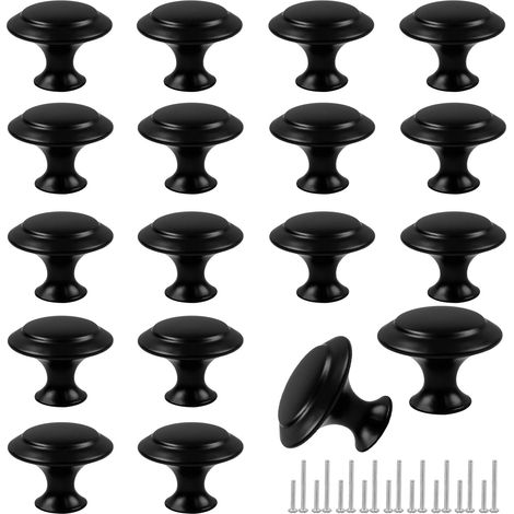 (avec vis) Quincaillerie de tiroir 18 pièces - Boutons et poignées d'armoire noirs de 30 mm pour commodes et cuisines (1/5)