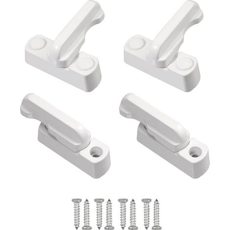 Lot de 4 Verrous de Sécurité pour Fenêtres et Portes, Butée Rotative en PVC Blanc avec Vis, Protection Anti-Effraction Durable (1/4)