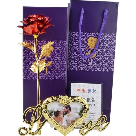 Rose Artificielle - 24 K Or Plaqué - Hauteur 25 cm - Diamètre 8 cm - Décoration Intérieure Salle De Bain Bureau Jardin - 1 Pièce (1/5)