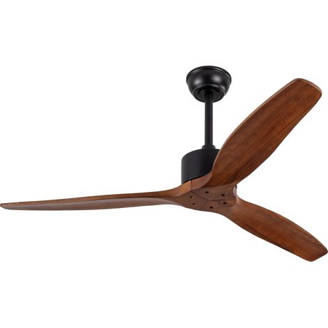 Ventilador de techo de 52" sin luz con mando, 3 aspas de madera, 6 velocidades, negro nogal (1/5)