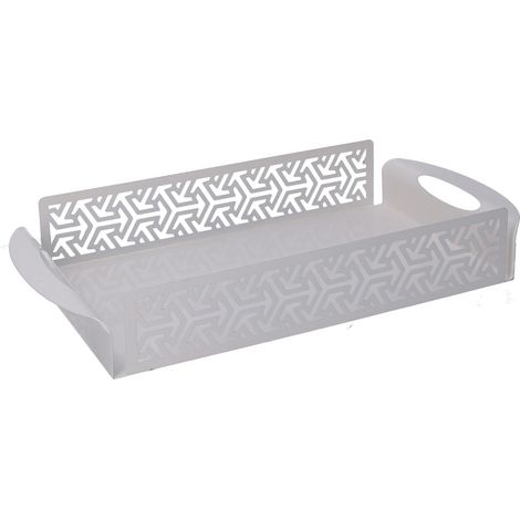 Vassoio Rettangolare 41x20xh6,5 cm in Metallo Design Frecce Bianco