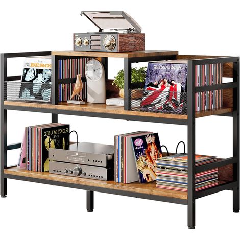 Meuble pour platine vinyle, rangement pour jusqu'à 350 albums, support pour platine avec 4 séparateurs, meuble de rangement pour disques vinyles pour salon et chambre (1/5)