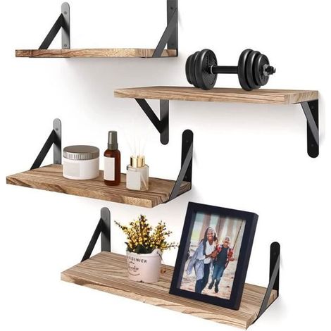 Wandregal aus Holz, 4er-Set schwebende Metallregale, maximale Traglast 20 kg, für Wohnzimmer, Schlafzimmer, Büro, Badezimmer oder Küche (1/5)