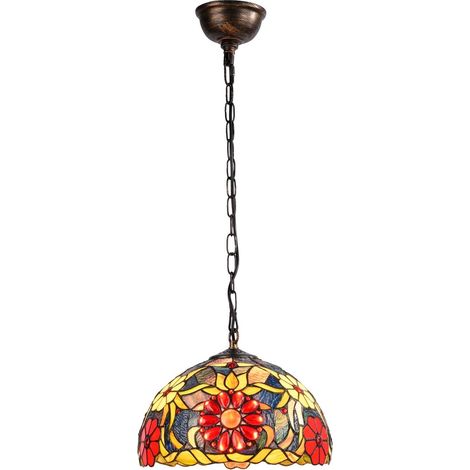 Barcelona Led – Suspension d'inspiration Tiffany – Abat-jour en verre mosaïque floral – Dimensions Ø300 x 1200 mm – Culot E27 – Tension 220-240V AC