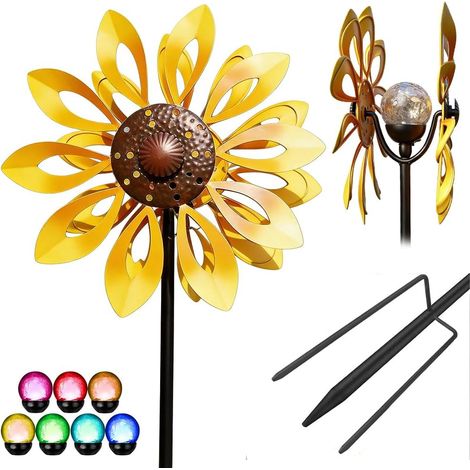 Solaire Moulin a Vent Jardin Exterieur, Ø35cm Eolienne de Jardin avec Boule de Verre à LED Solaire, Antirouille Moulin à Vent Cinétique Éoliennes Décoratives pour Terrasse Pelouse et Jardin (1/5)