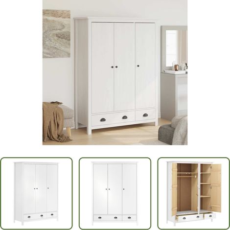 Armoire chambre -  Garde-robe à 3 portes Hill Blanc 127x50x170 cm Bois pin solide (1/5)