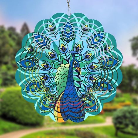 Metall Windspiel Pfau 3D Hängende Windmühle für Garten & Balkon