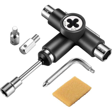 Outil multifonction tout-en-un pour skateboard avec cliquet et kit de gomme pour grip. (1/5)