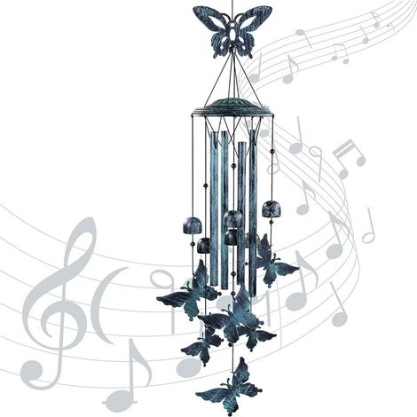 Carillon à vent papillon pour l'extérieur, grands tubes en aluminium, décoration pour terrasse, jardin, porche, cadeau commémoratif. (1/5)