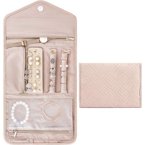 Pliage de rangement pour bijoux rose – Sac organisateur de voyage – Pour boucles d'oreilles, bagues, colliers – Cadeau (1/5)