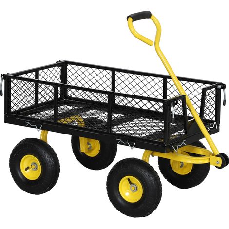 Carrello da Giardino 104x54x51 cm Capacità 200 kg con Pareti Laterali Rimovibili in Acciaio Nero e Giallo (1/5)