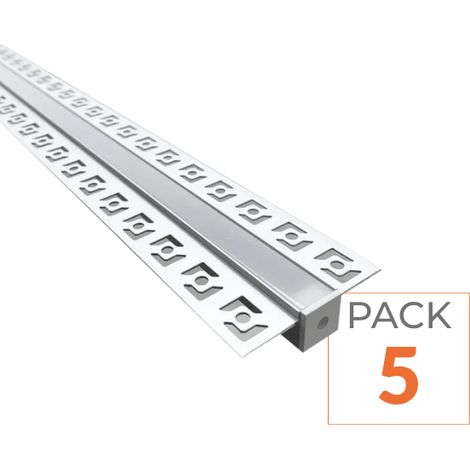 Profilé Aluminium encastrable 1m pour Ruban LED Couvercle Blanc Opaque - Pack de 5 - SILAMP (1/2)