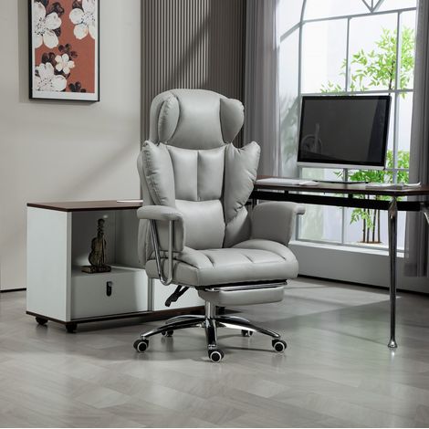 Silla de oficina ergonómica reclinable, altura regulable, reposapiés, gris claro HAVRYA (1/5)
