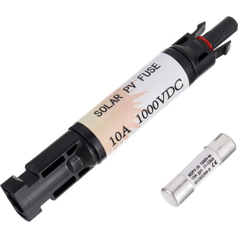 Porte-fusible solaire photovoltaïque étanche 10A 1000V avec connecteur mâle/femelle intégré et fusible droit (1/4)