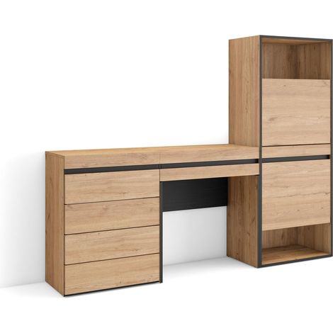 Skraut Home - Scarpiera, Mobile Salvaspazio, 187x145x35 cm, Camera da letto, stanza, Cassettiera, Tavolo da toeletta, Stile moderno, Rovere (1/5)