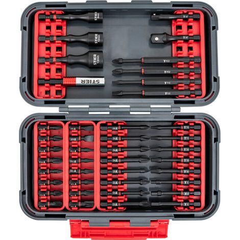 Jeu d'embouts de vissage à torsion STIER pour visseuse sans fil, 42 pièces, porte-embouts magnétique puissant, interchangeable, adaptateurs et clés à douille, coffret de transport de qualité