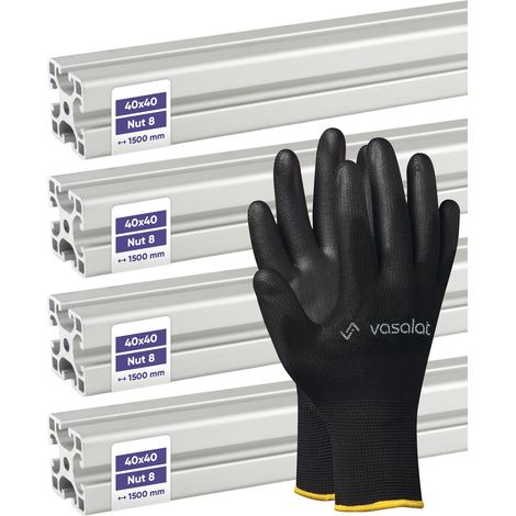 vasalat Aluprofil 40x40 Nut 8, Raster 40 - Länge 1500 mm, Aluminium 4 Stück (1/4)