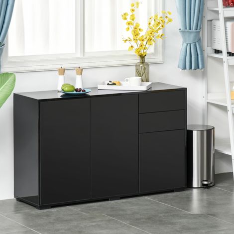Sideboard mit zwei Schubladen, drei Türen, verstellbarem Einlegeboden, Spanplatte, 117 x 36 x 74 cm, schwarz