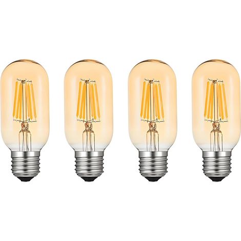 Lot de 4 Ampoules à Filament LED Vintage T45 6W Culot E27, Verre Teinté Doré, 2700K Blanc Chaud, 600LM, équivalent 60W Ampoule à Filament de Tungstène, AC 220-240V, Non Dimmable (1/5)