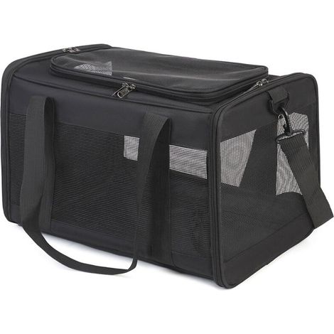 Sac Transport Chat, Sac Voyage Chat avec Maille sur 4 Côtés, Sac de Transport pour Chien Chats Chiots Jusqu'à 6 Kg, Pliable Caisse Transport Chat,Noir (1/4)