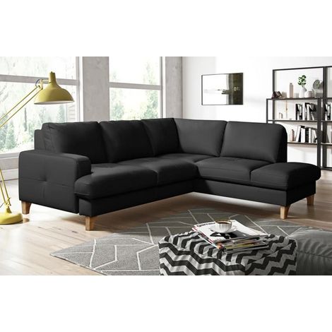 Canapé d'angle convertible en cuir italien de luxe 4/5 places avec coffre, FARELI, noir, angle droit (1/5)