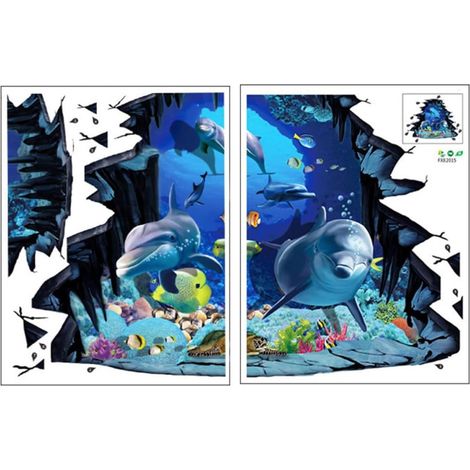 Sticker Mural Décoration Murale Monde Sous-marin Mammifère Marin en PVC Facile à Installer Style Art Brisé Amusant et Ambiance Colorée pour Chambre D'garçon et Filles (1/5)