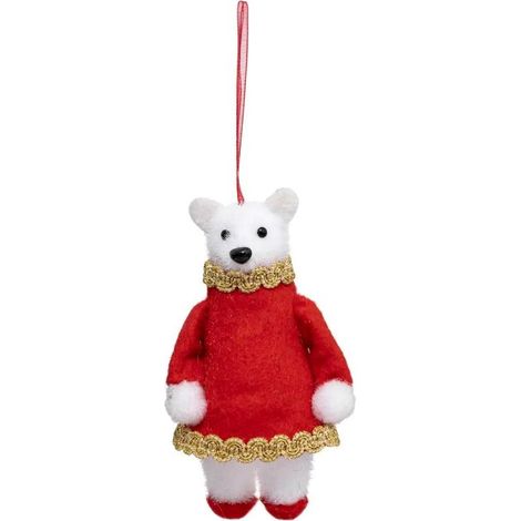 Paris Prix - Sujet De Noël Déco ours Avec Robe 13cm Rouge